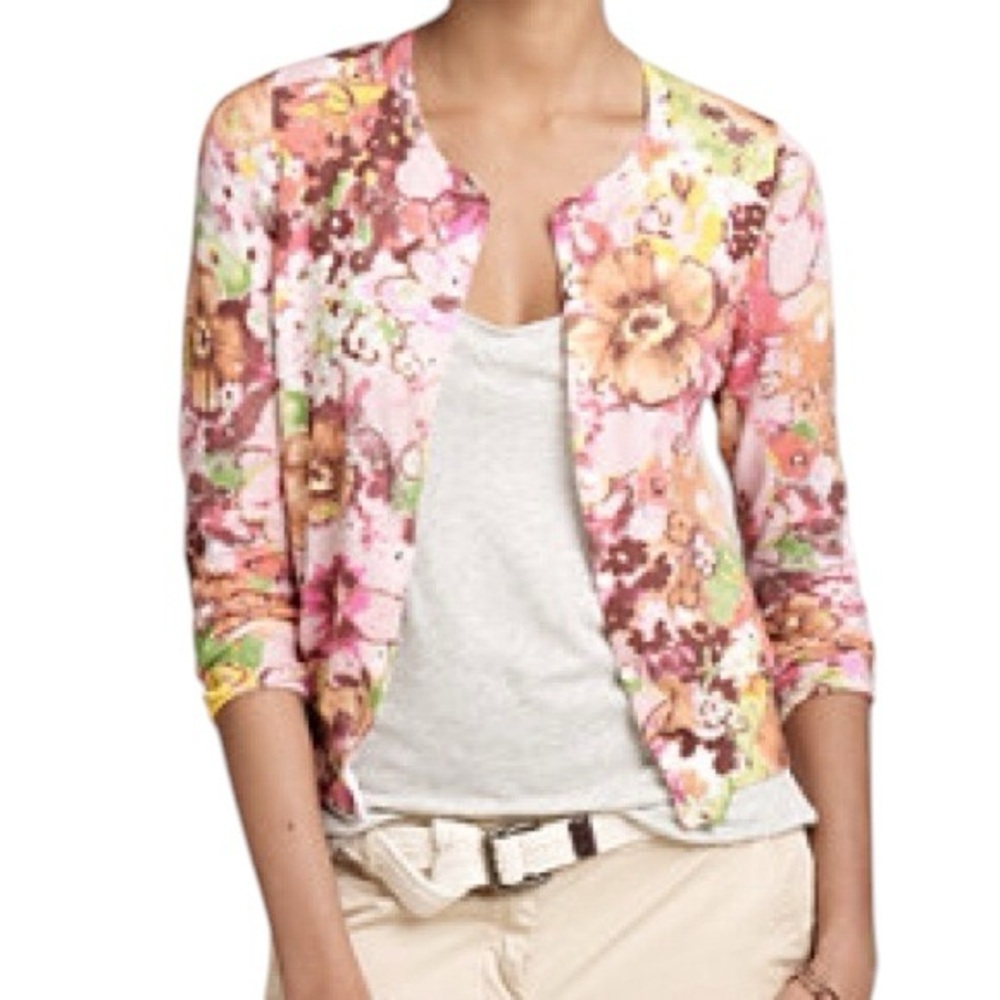 J. Crew Pastiche Watercolor Floral Print Cropped Cardigan - S